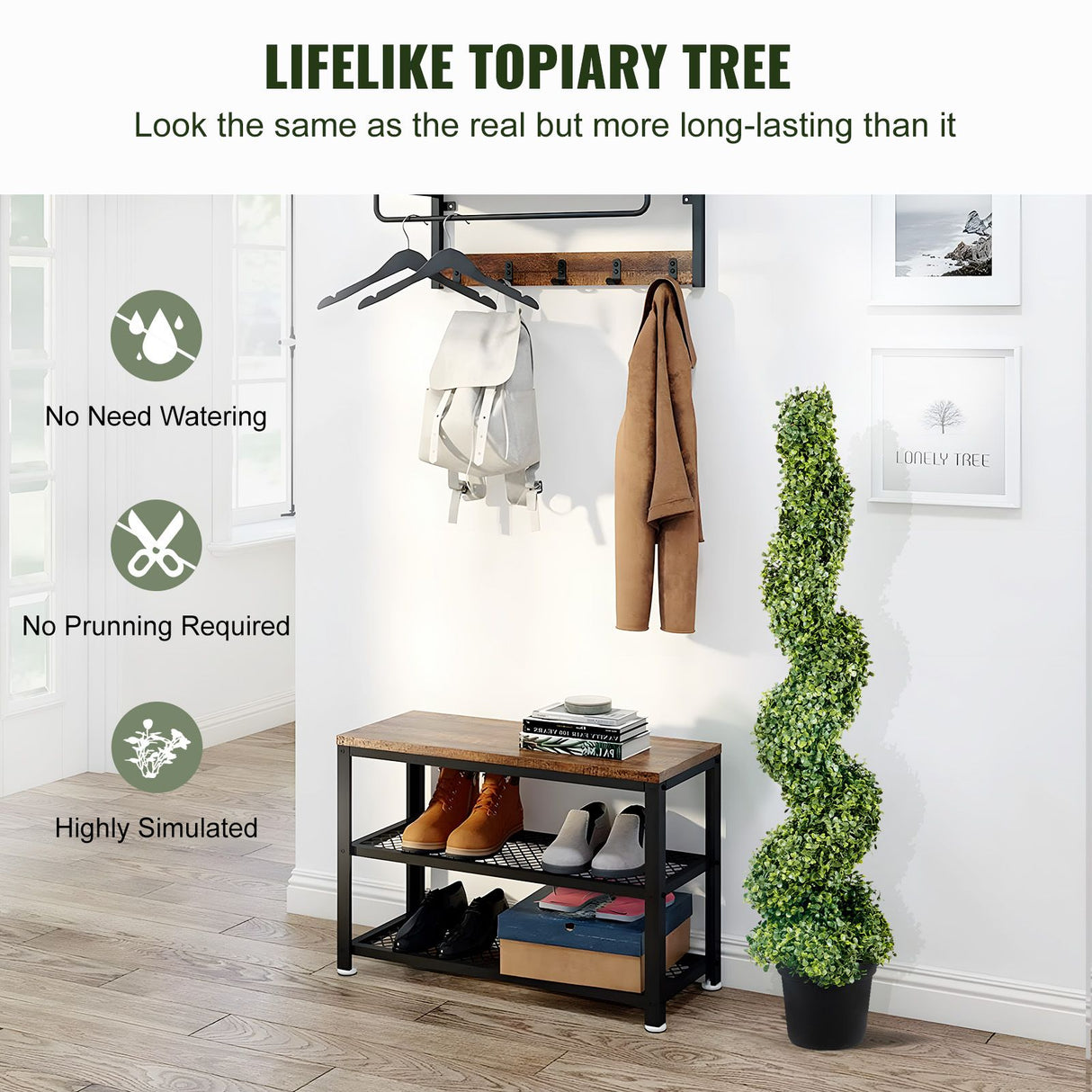 Artificial Topiaries Boxwood Trees, 10cm Tall (2 Pieces) Faux Topiary Plant Outdoor, All-year Green Feaux Plant w/ Replaceable Leaves for Decorative Indoor/Outdoor/Garden