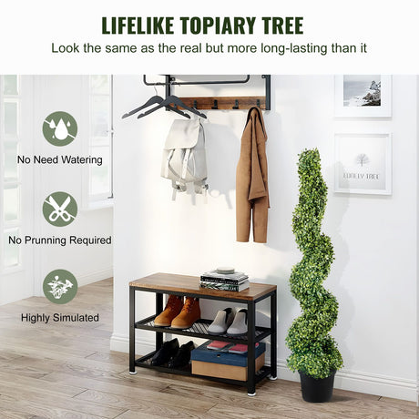 Artificial Topiaries Boxwood Trees, 10cm Tall (2 Pieces) Faux Topiary Plant Outdoor, All-year Green Feaux Plant w/ Replaceable Leaves for Decorative Indoor/Outdoor/Garden