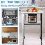 Stainless Steel Prep Table, 61 x 61 x 91.4 cm, 600lbs Load Capacity Heavy Duty Metal Worktable with Adjustable Undershelf & Universal Wheels, Commercial Workstation for Kitchen Garage Backyard