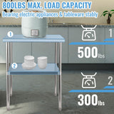 Stainless Steel Prep Table, 61 x 61 x 91.4 cm, 600lbs Load Capacity Heavy Duty Metal Worktable with Adjustable Undershelf & Universal Wheels, Commercial Workstation for Kitchen Garage Backyard