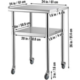 Stainless Steel Prep Table, 61 x 61 x 91.4 cm, 600lbs Load Capacity Heavy Duty Metal Worktable with Adjustable Undershelf & Universal Wheels, Commercial Workstation for Kitchen Garage Backyard