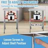 Stainless Steel Prep Table, 61 x 61 x 91.4 cm, 600lbs Load Capacity Heavy Duty Metal Worktable with Adjustable Undershelf & Universal Wheels, Commercial Workstation for Kitchen Garage Backyard