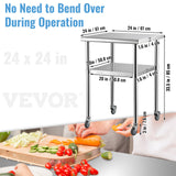Stainless Steel Prep Table, 61 x 61 x 91.4 cm, 600lbs Load Capacity Heavy Duty Metal Worktable with Adjustable Undershelf & Universal Wheels, Commercial Workstation for Kitchen Garage Backyard