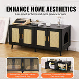 VEVOR Cat Litter Box Enclosure Wooden Litter Box Furniture Hidden 2 Rooms Black