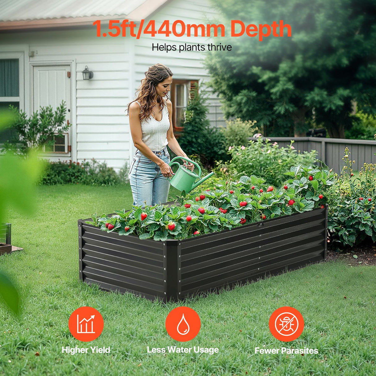 VEVOR Metal Raised Garden Bed, 6 x 3 x 1.5 ft Outdoor Galvanized Planter Box, with Open Bottom, Large Planter Raised Bed for Gardening Vegetables, Flowers, Herbs, and Succulent Plants, Dark Gray