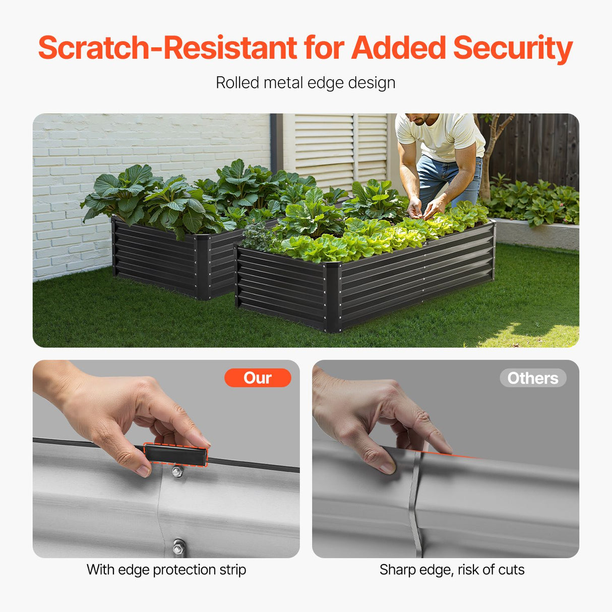VEVOR Metal Raised Garden Bed, 6 x 3 x 1.5 ft Outdoor Galvanized Planter Box, with Open Bottom, Large Planter Raised Bed for Gardening Vegetables, Flowers, Herbs, and Succulent Plants, Dark Gray