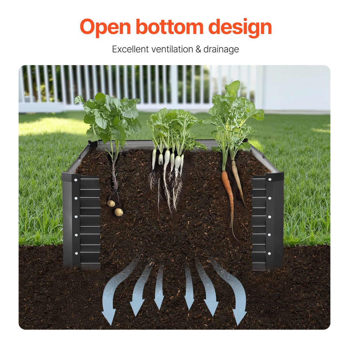 VEVOR Metal Raised Garden Bed, 6 x 3 x 1.5 ft Outdoor Galvanized Planter Box, with Open Bottom, Large Planter Raised Bed for Gardening Vegetables, Flowers, Herbs, and Succulent Plants, Dark Gray