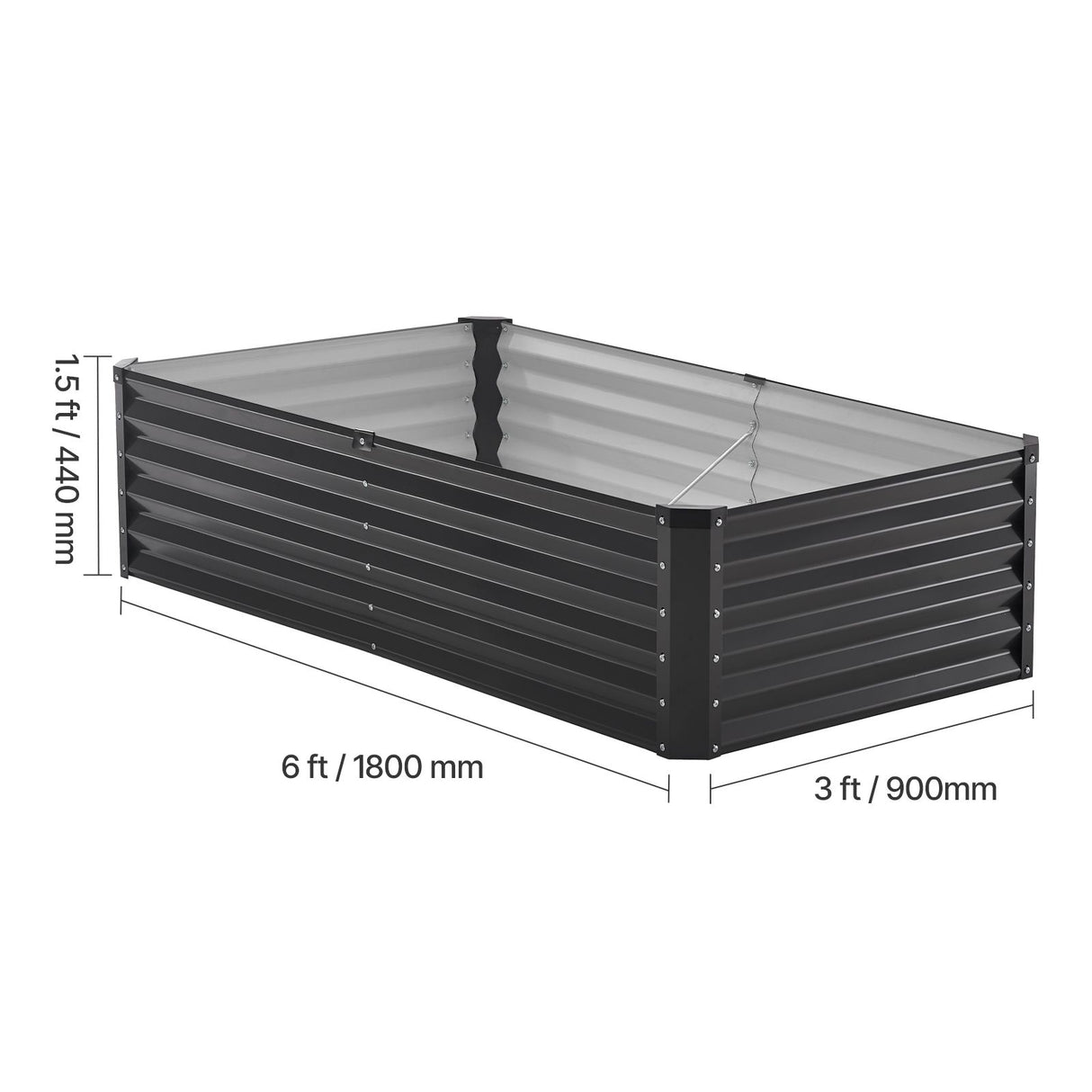 VEVOR Metal Raised Garden Bed, 6 x 3 x 1.5 ft Outdoor Galvanized Planter Box, with Open Bottom, Large Planter Raised Bed for Gardening Vegetables, Flowers, Herbs, and Succulent Plants, Dark Gray