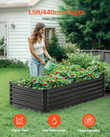 VEVOR Metal Raised Garden Bed, 6 x 3 x 1.5 ft Outdoor Galvanized Planter Box, with Open Bottom, Large Planter Raised Bed for Gardening Vegetables, Flowers, Herbs, and Succulent Plants, Dark Gray