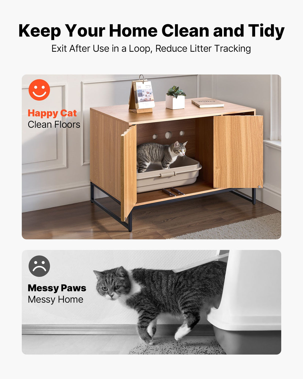 VEVOR Cat Litter Box Enclosure Furniture, 80 cm Hidden Litter Box Cabinet with Scratch Pad & Storage, Waterproof Cat Washroom End Table Cat House, Fit Most of Litterbox, for Bedroom Living Room