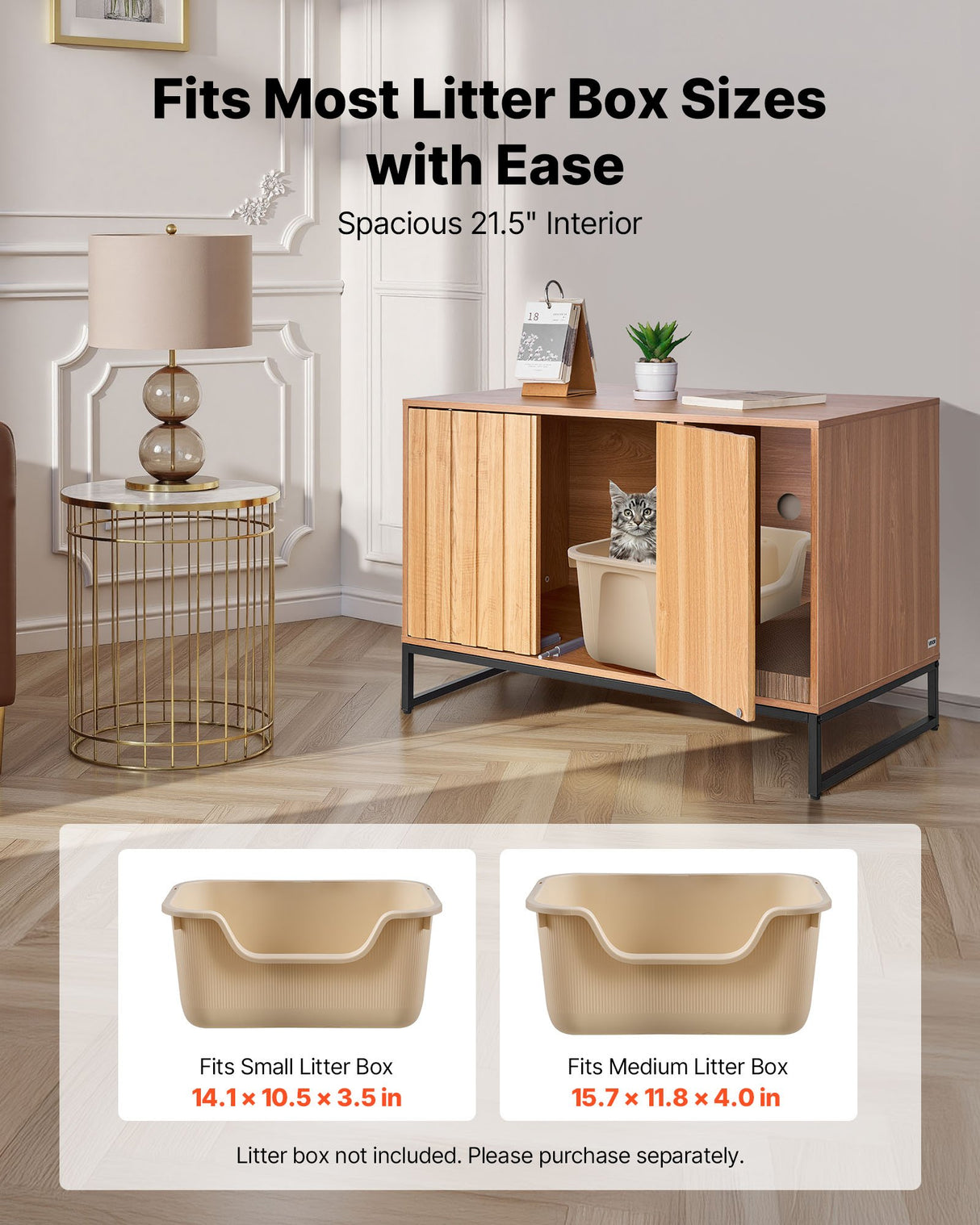 VEVOR Cat Litter Box Enclosure Furniture, 80 cm Hidden Litter Box Cabinet with Scratch Pad & Storage, Waterproof Cat Washroom End Table Cat House, Fit Most of Litterbox, for Bedroom Living Room