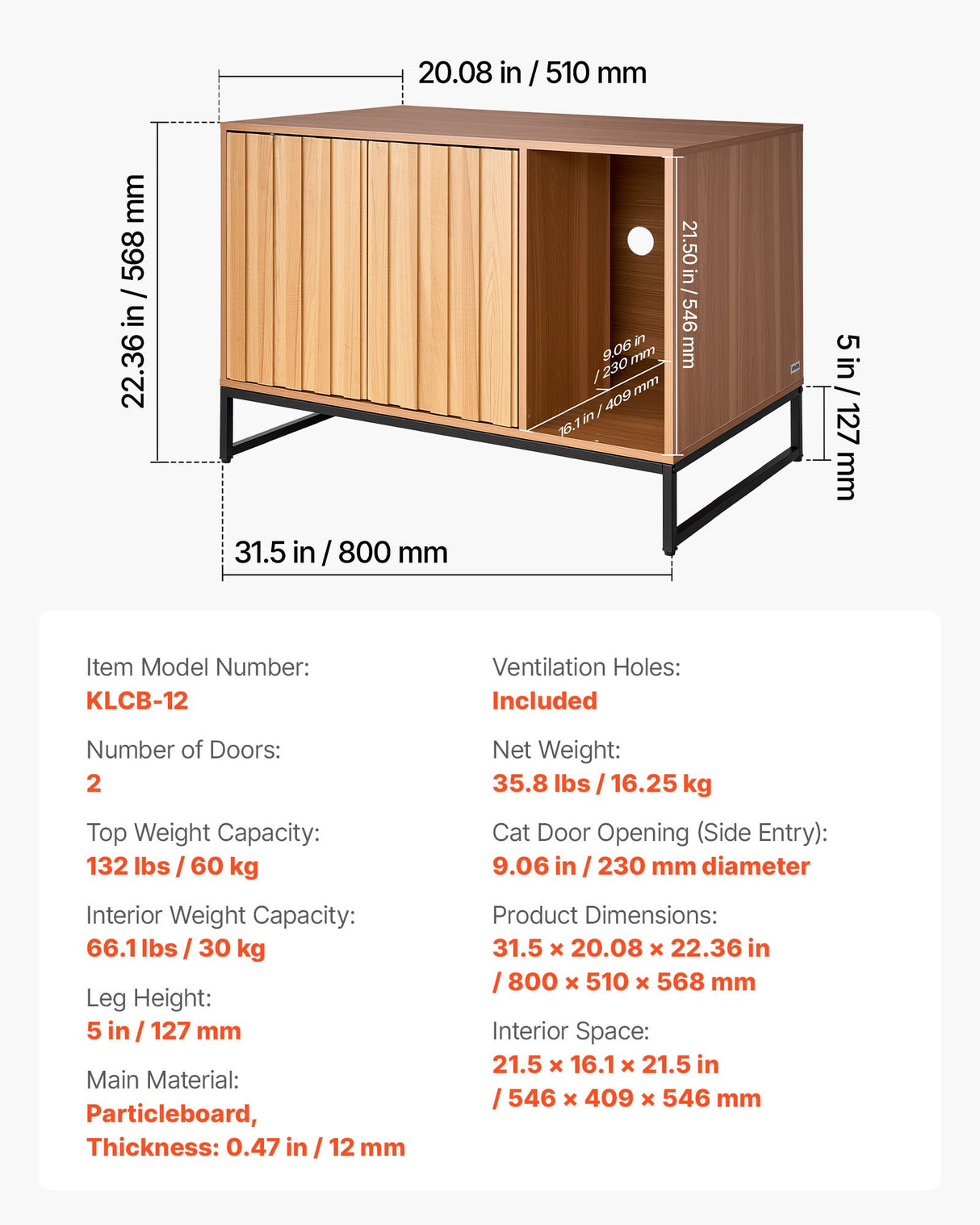 VEVOR Cat Litter Box Enclosure Furniture, 80 cm Hidden Litter Box Cabinet with Scratch Pad & Storage, Waterproof Cat Washroom End Table Cat House, Fit Most of Litterbox, for Bedroom Living Room