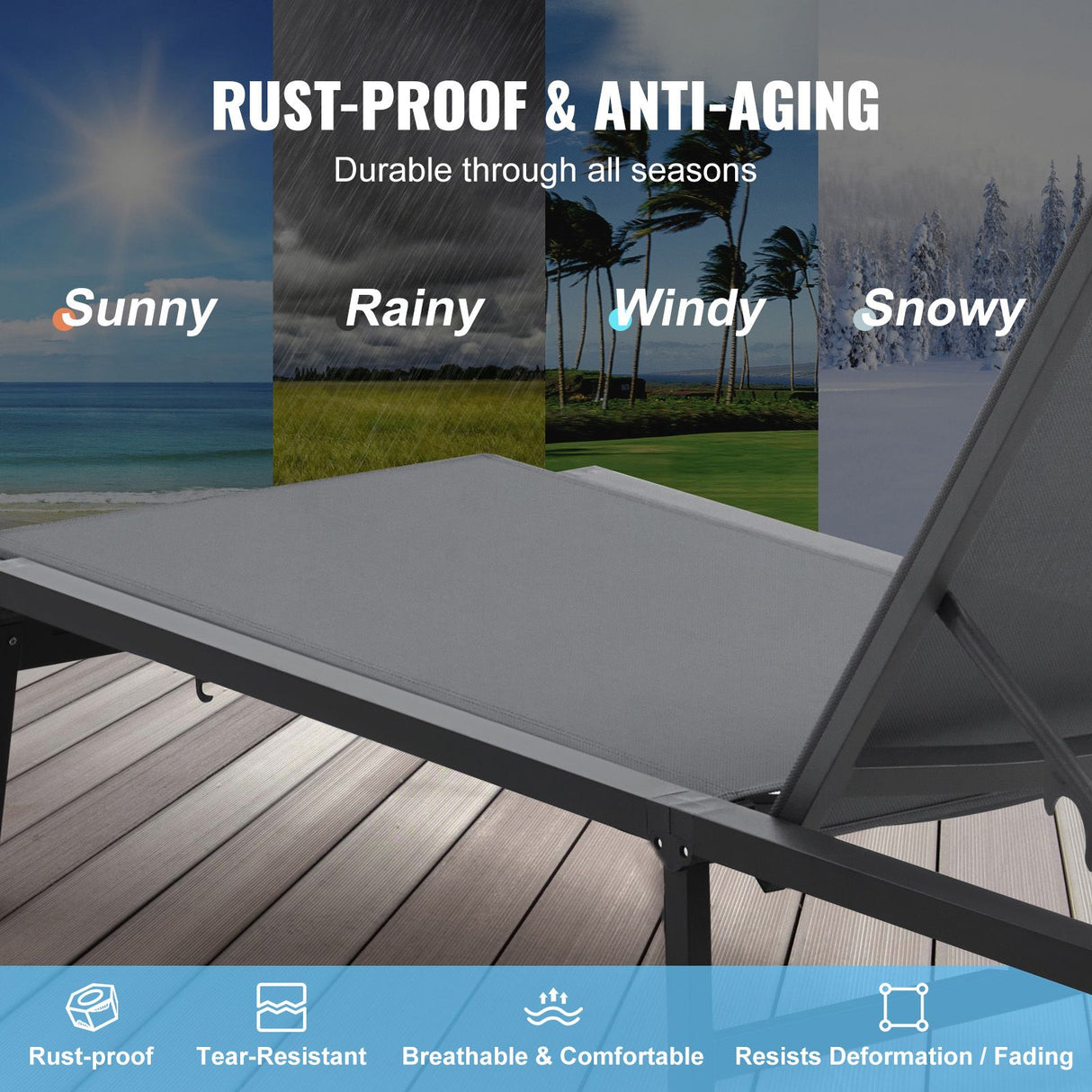 VEVOR Chaise Lounge Chair Outdoor Patio Lounge Chair Adjustable 5-Position 2 pcs