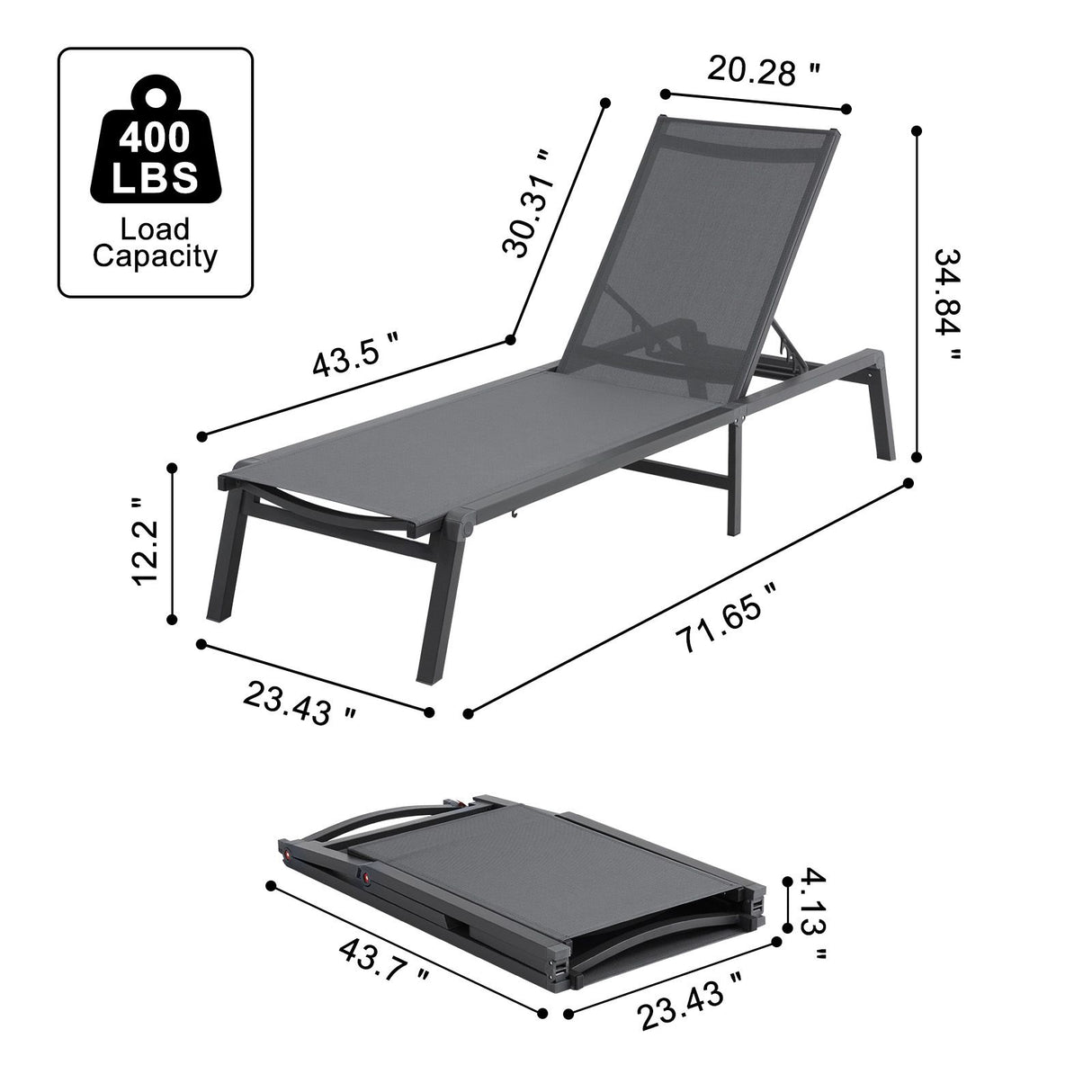 VEVOR Chaise Lounge Chair Outdoor Patio Lounge Chair Adjustable 5-Position 2 pcs
