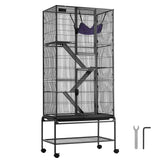 69" Metal Small Animal Cage 4-Tier Rolling Ferret Cage with Tray 3 Ramps