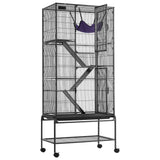69" Metal Small Animal Cage 4-Tier Rolling Ferret Cage with Tray 3 Ramps