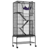 69" Metal Small Animal Cage 4-Tier Rolling Ferret Cage with Tray 3 Ramps