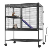 36" Metal Small Animal Cage 2-Tier Rolling Ferret Cage with Tray A Ramp