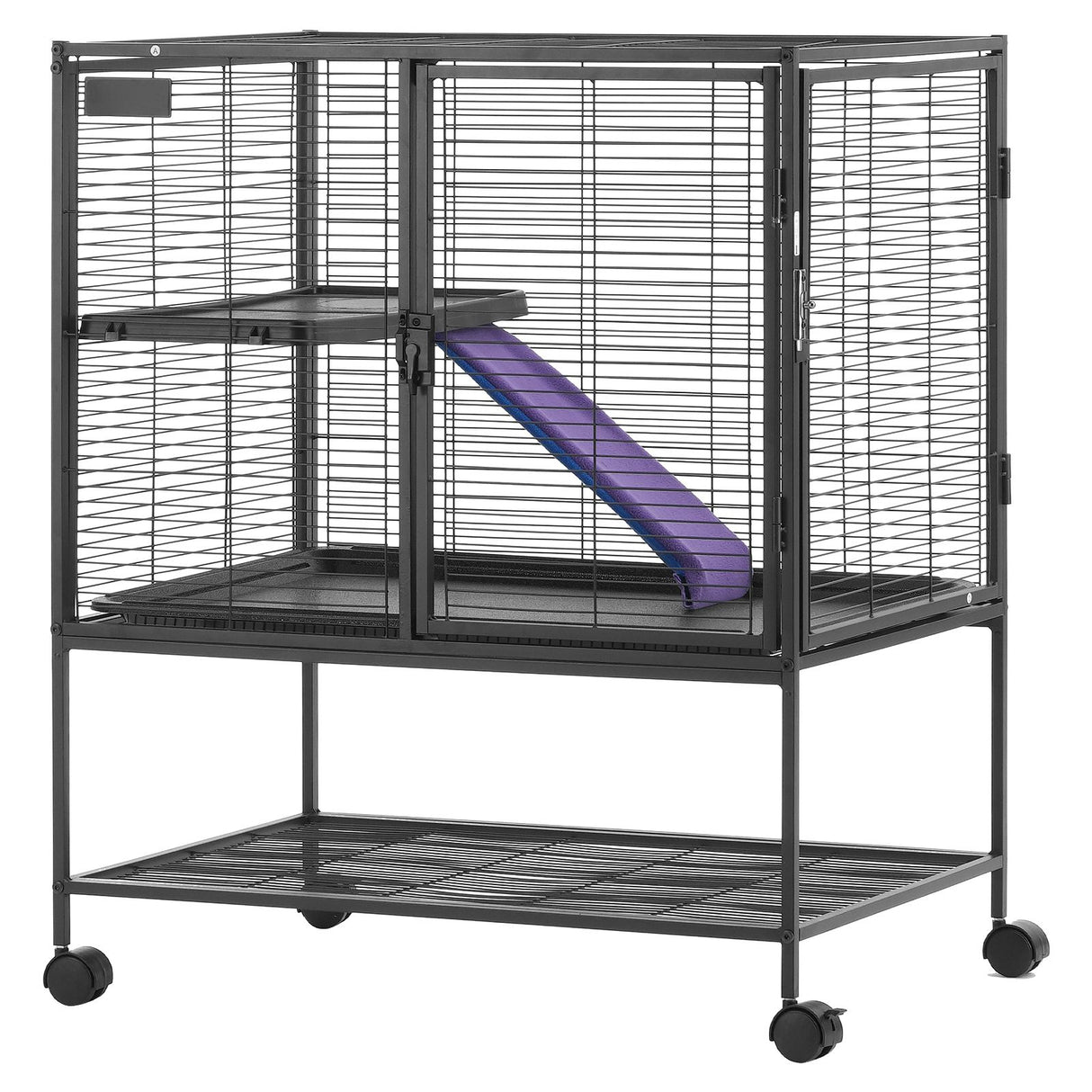 36" Metal Small Animal Cage 2-Tier Rolling Ferret Cage with Tray A Ramp