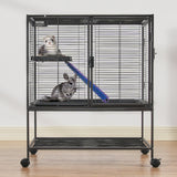 36" Metal Small Animal Cage 2-Tier Rolling Ferret Cage with Tray A Ramp