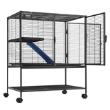 36" Metal Small Animal Cage 2-Tier Rolling Ferret Cage with Tray A Ramp