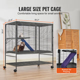 39" Metal Small Animal Cage 2-Tier Rolling Ferret Cage with Tray A Ramp