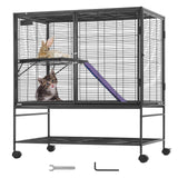39" Metal Small Animal Cage 2-Tier Rolling Ferret Cage with Tray A Ramp