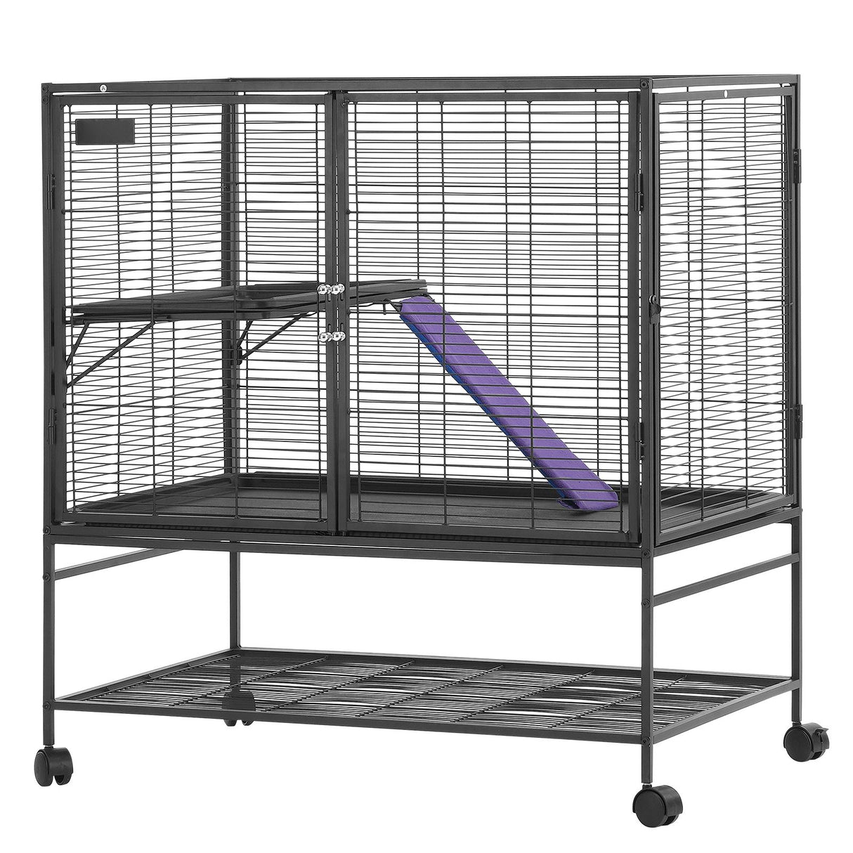 39" Metal Small Animal Cage 2-Tier Rolling Ferret Cage with Tray A Ramp