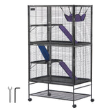 64.6" Metal Small Animal Cage 4-Tier Rolling Ferret Cage with Tray 3 Ramps
