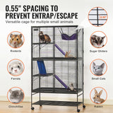 64.6" Metal Small Animal Cage 4-Tier Rolling Ferret Cage with Tray 3 Ramps