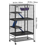 64.6" Metal Small Animal Cage 4-Tier Rolling Ferret Cage with Tray 3 Ramps