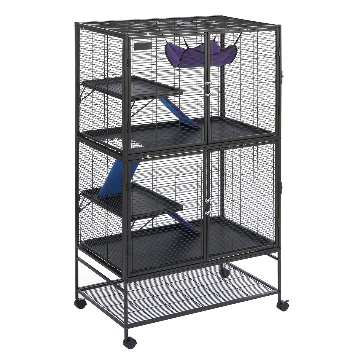 64.6" Metal Small Animal Cage 4-Tier Rolling Ferret Cage with Tray 3 Ramps