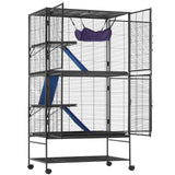64.6" Metal Small Animal Cage 4-Tier Rolling Ferret Cage with Tray 3 Ramps