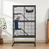 64.6" Metal Small Animal Cage 4-Tier Rolling Ferret Cage with Tray 3 Ramps