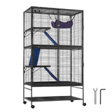 64.6" Metal Small Animal Cage 4-Tier Rolling Ferret Cage with Tray 3 Ramps
