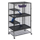 64.6" Metal Small Animal Cage 4-Tier Rolling Ferret Cage with Tray 3 Ramps