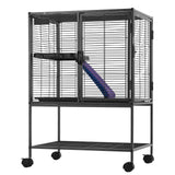 34" Metal Small Animal Cage 2-Tier Rolling Ferret Cage with Tray A Ramp