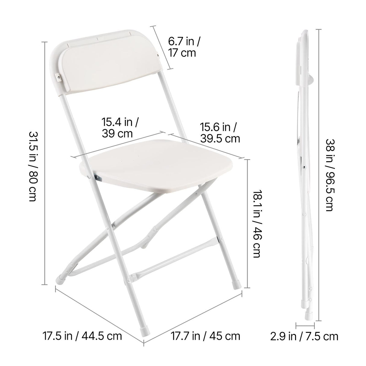 VEVOR 4 Pack Folding Chairs, Foldable Plastic Chairs with Heavy Duty Metal Frame, Portable Folding Card Table Chairs, Stackable Indoor Outdoor Seats for Home, Yard, Garden, Parties, Events, White
