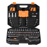 VEVOR Mechanics Tool Set and Socket Set 1/4in 3/8in Drive 145 Pcs SAE and Metric