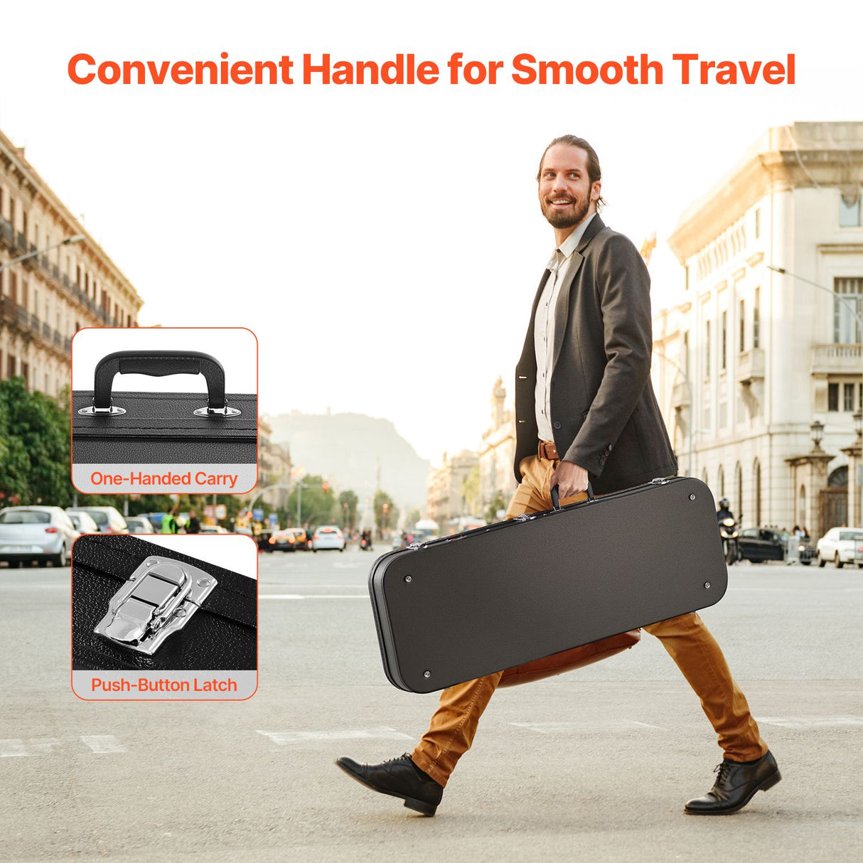 VEVOR Electric Guitar Hard Case, 1095 mm Rectangular Guitar Hard Case, With Lock Latch Keys Handle, PVC Padding Soft Lining Water-Resistant Hard Shell Guitar Cases, for 990 mm Electric Guitars, Black