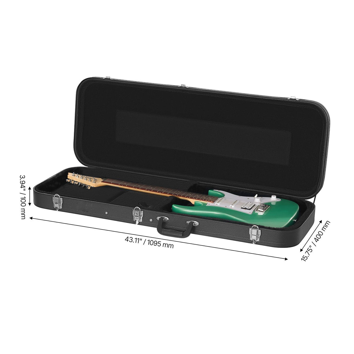 VEVOR Electric Guitar Hard Case, 1095 mm Rectangular Guitar Hard Case, With Lock Latch Keys Handle, PVC Padding Soft Lining Water-Resistant Hard Shell Guitar Cases, for 990 mm Electric Guitars, Black