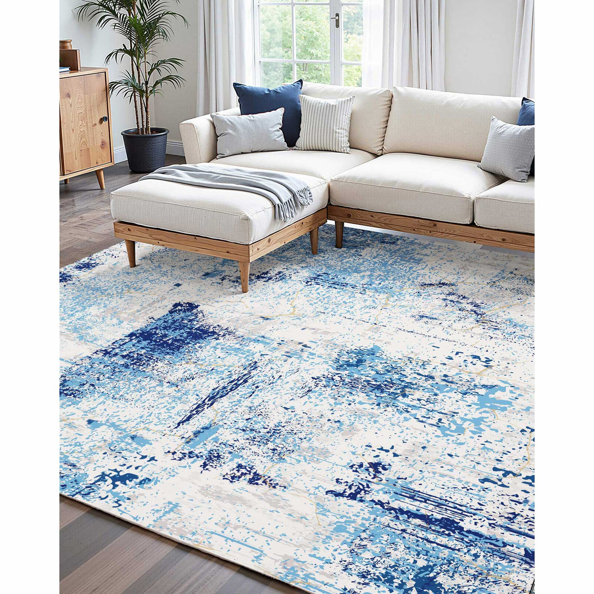 VEVOR Area Rug, 1524x2133.6mm Large Washable Rug, Non-Slip and Tear-Resistant Soft Carpet, Pet & Child Friendly Modern Area Rugs, Indoor Mat for Bedroom, Office, Living Room, Kids Room, Entryway, Blue