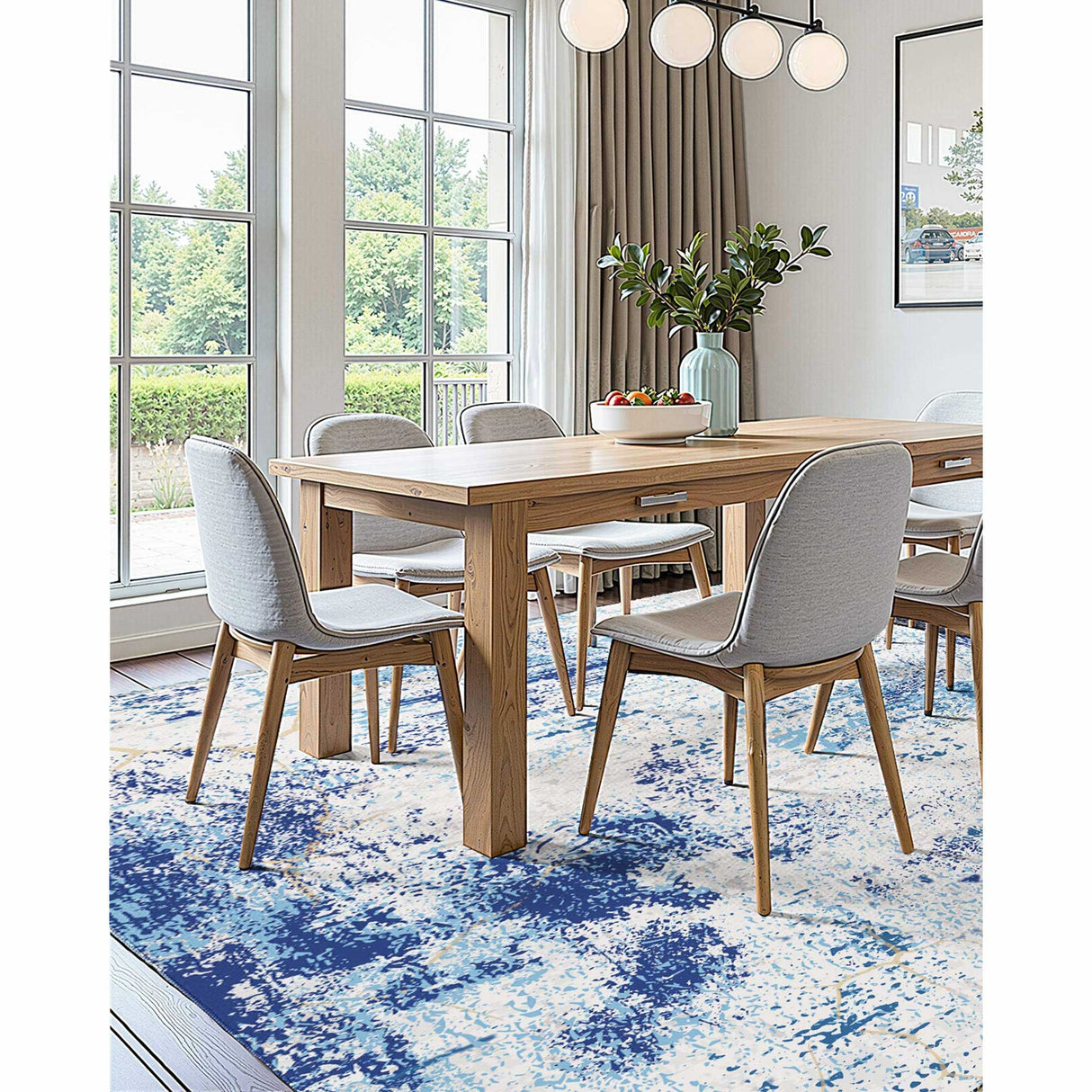 VEVOR Area Rug, 1524x2133.6mm Large Washable Rug, Non-Slip and Tear-Resistant Soft Carpet, Pet & Child Friendly Modern Area Rugs, Indoor Mat for Bedroom, Office, Living Room, Kids Room, Entryway, Blue