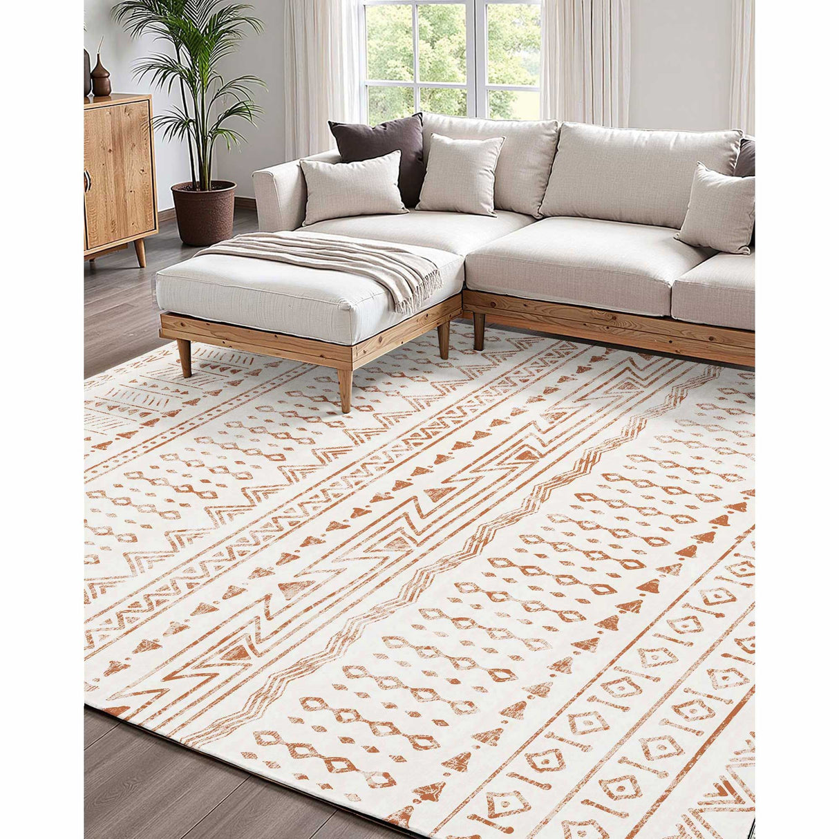 VEVOR Area Rug, 1524x2133.6mm Large Washable Rug, Non-Slip Tear-Resistant Soft Carpet, Pet & Child Friendly Modern Area Rugs, Indoor Mat for Bedroom, Office, Living Room, Kids Room, Entryway, Beige