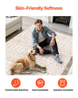 VEVOR Area Rug, 1524x2133.6mm Large Washable Rug, Non-Slip Tear-Resistant Soft Carpet, Pet & Child Friendly Modern Area Rugs, Indoor Mat for Bedroom, Office, Living Room, Kids Room, Entryway, Beige
