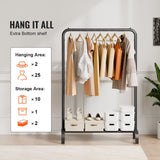 Clothes Rack, Heavy Duty Clothing Garment Rack with Hanging Rod and Bottom Storage Area, Clothing Rack for Bedroom Guest Room