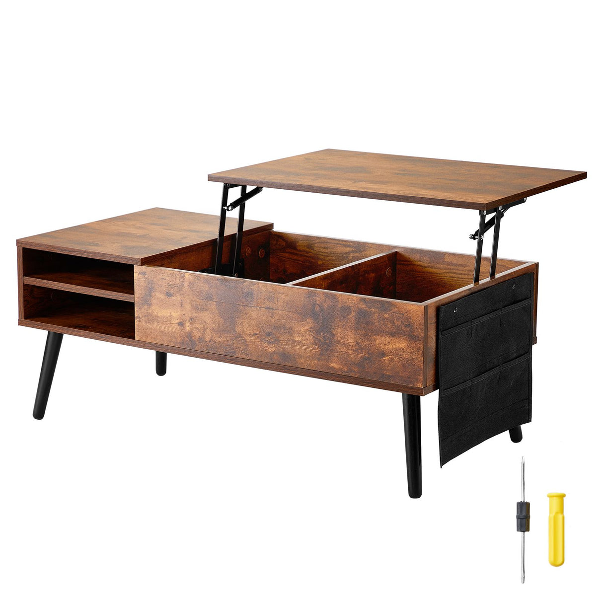 VEVOR Lift Top Coffee Table 39.4 in Rectangle Coffee Table for Living Room Brown