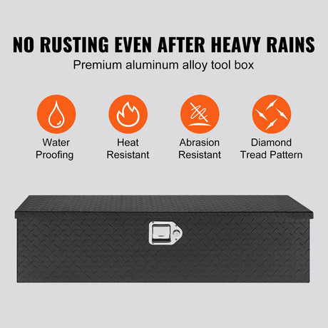 Heavy Duty Aluminum Truck Bed Tool Box, Diamond Plate Tool Box with Side Handle and Lock Keys, Storage Tool Box Chest Box Organizer for Pickup, Truck Bed, RV, Trailer, 990 x 330 x 254 mm, Black