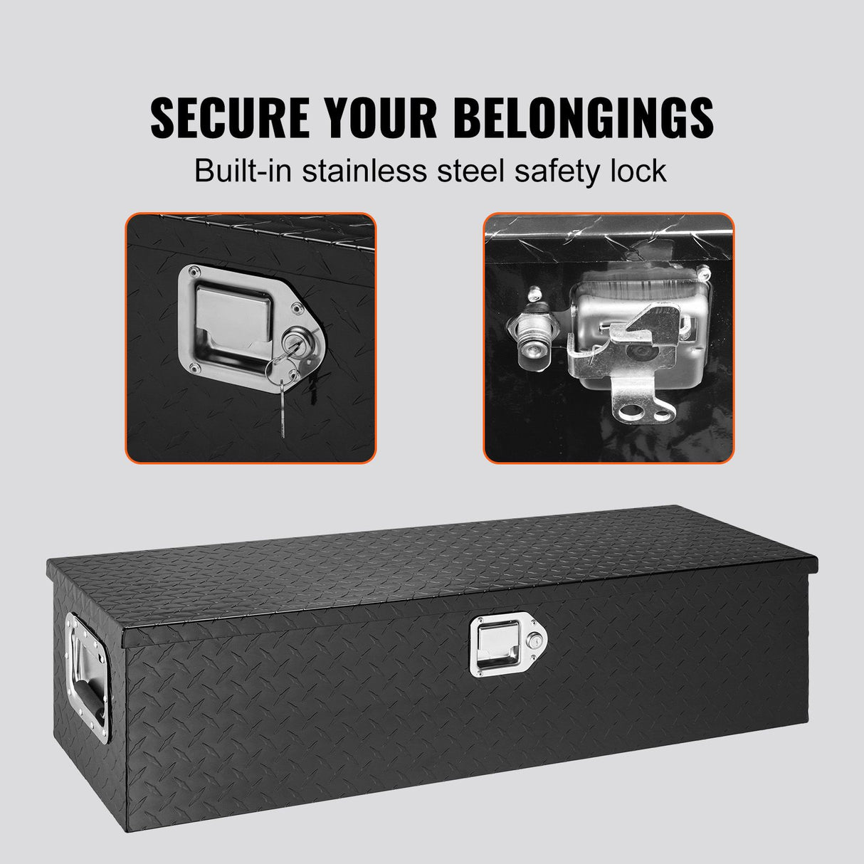 Heavy Duty Aluminum Truck Bed Tool Box, Diamond Plate Tool Box with Side Handle and Lock Keys, Storage Tool Box Chest Box Organizer for Pickup, Truck Bed, RV, Trailer, 990 x 330 x 254 mm, Black