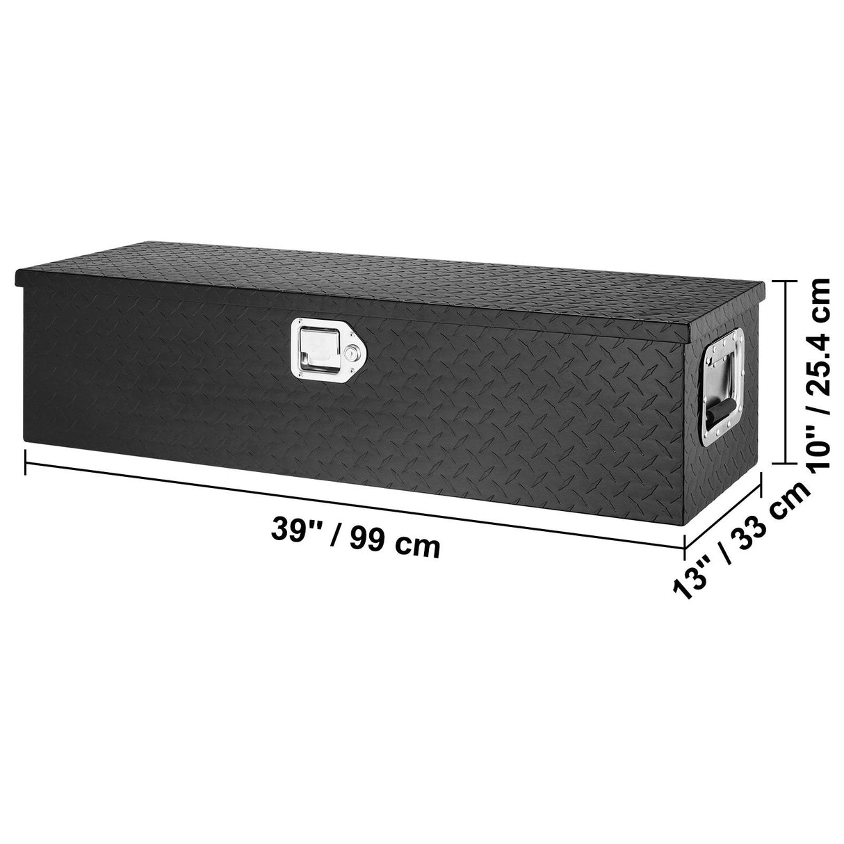 Heavy Duty Aluminum Truck Bed Tool Box, Diamond Plate Tool Box with Side Handle and Lock Keys, Storage Tool Box Chest Box Organizer for Pickup, Truck Bed, RV, Trailer, 990 x 330 x 254 mm, Black